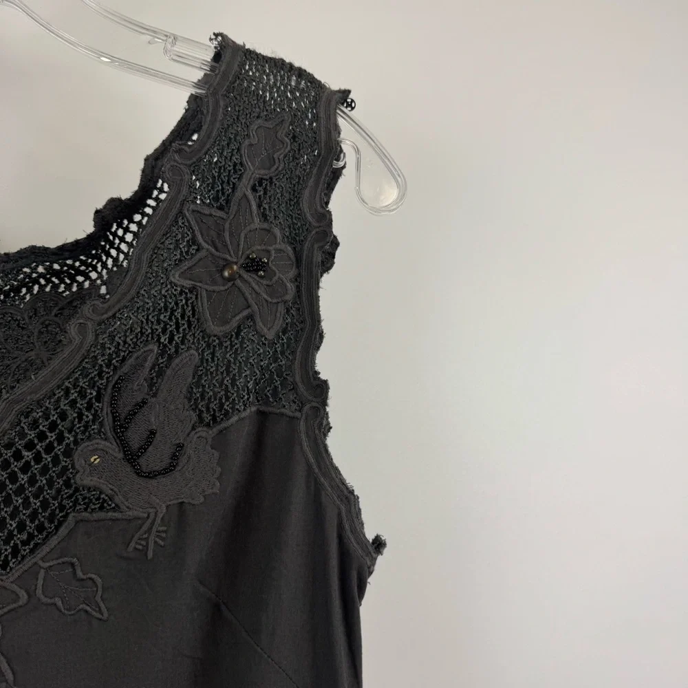 Free People Woven Lace Beaded Dress Dark Gray/Green Women's Sz. Small